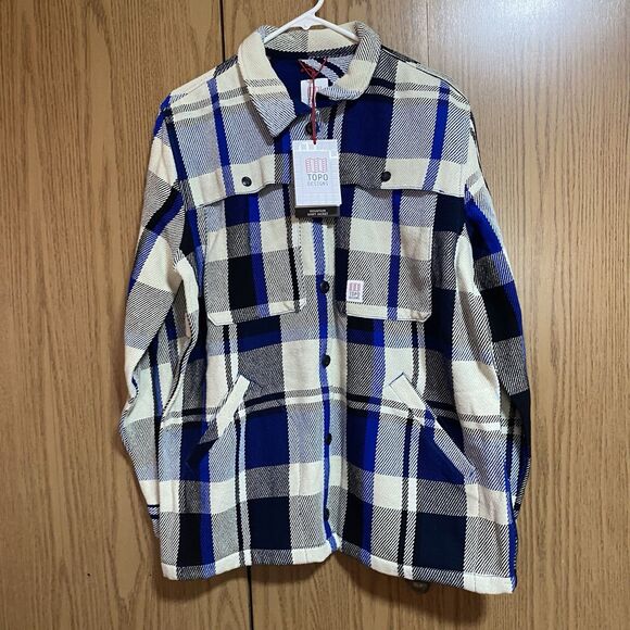 NWT Topo Designs Women’s XL Mountain Shirt Jacket Button Up Blue Plaid - Picture 1 of 7